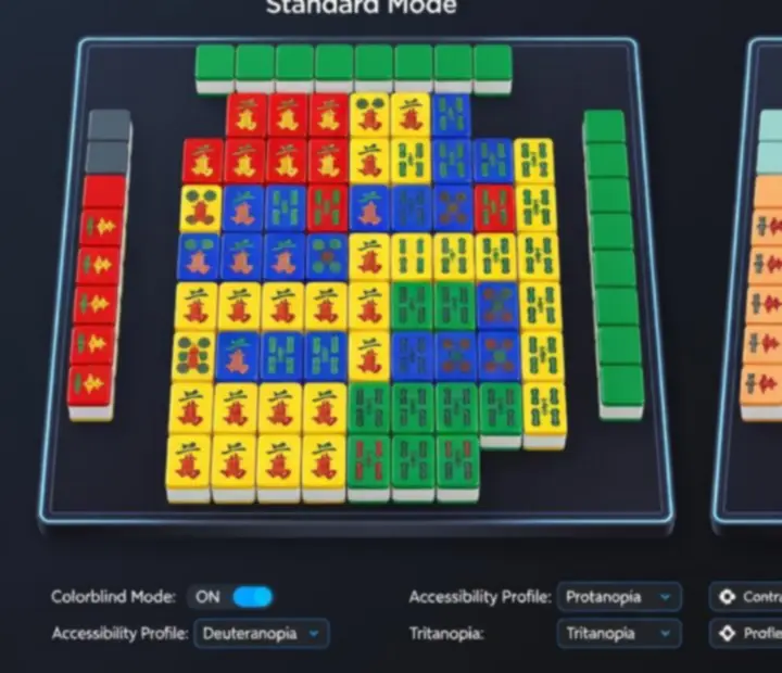Színvakbarát módot jelző beállítási panel a Mahjong Match Spirit játékban