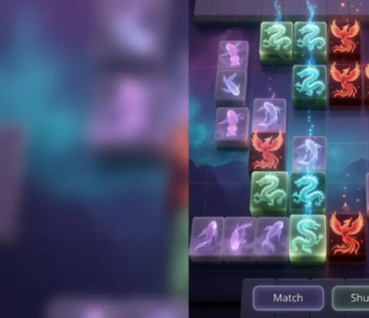 Mahjong Match Spirit – spirit csempék párosítása sötét, vibráló felületen