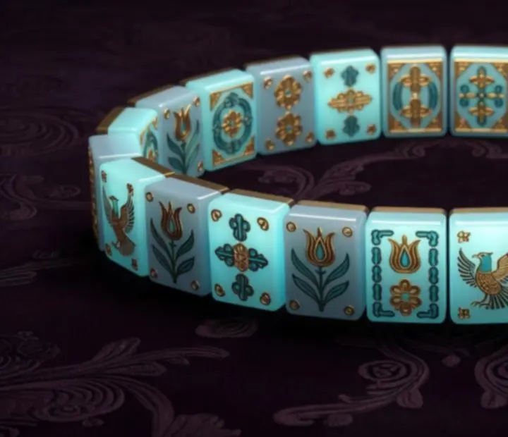 Mahjong Match Spirit spirit csempe artwork vibráló lila és cián színekben